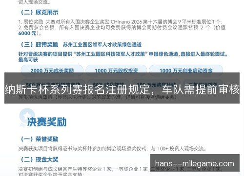 纳斯卡杯系列赛报名注册规定，车队需提前审核
